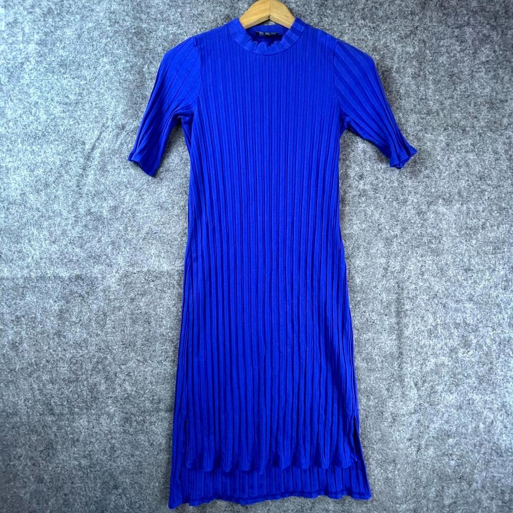 Eileen Fisher Sweater Dress Petite Small Blue Ribbed Stretch Comfy Basics